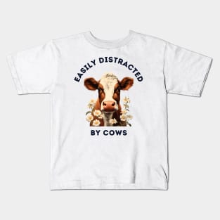 Easily Distracted by Cows Retro Design | Funny Cow Lover Kids T-Shirt